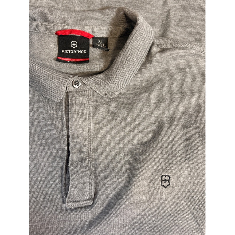 Victorinox Mens XL Pima Cotton Long Sleeve Polo Shirt Grey Tailored Fit Logo